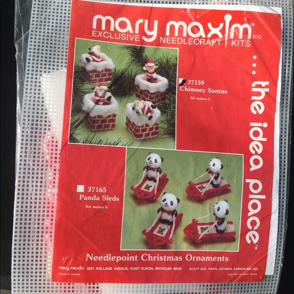 Mary Maxim Christmas Ornaments Kit Plastic Canvas Chimney Santas 4 Ornaments